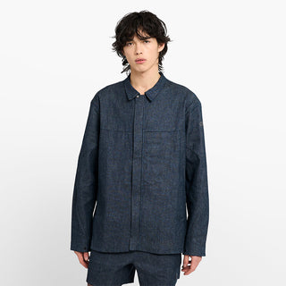 front view of ciele athletics CCJacket unisex running jacket from the Lifestyle Edition collection, in denim indigo color, on a model