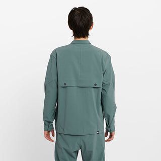 back view of ciele athletics CCJacket unisex running jacket from the Lifestyle Edition collection, in silver pine color, on a model