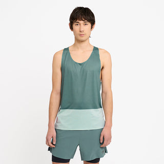 front view of the ciele athletics lightweight, race ready and performance driven singlet named RDSinglet in turquoise color from the lifetime edition, on a model