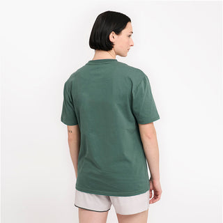 back view of ciele athletics unisex ORTShirt with the LE logo in turquoise color, on a model