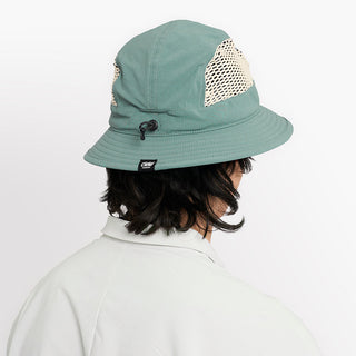 back view of ciele athletics GOBucket unisex running bucket hat from the Lifestyle Edition collection, in silver pine color, on a model