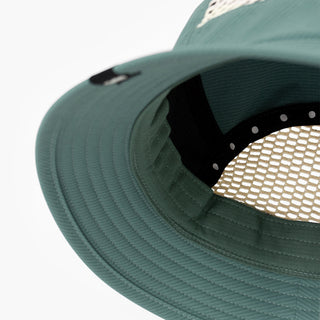 detail underbrim view of ciele athletics GOBucket unisex running bucket hat from the Lifestyle Edition collection, in silver pine color