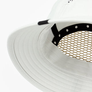 detail underbrim view of ciele athletics GOBucket unisex running bucket hat from the Lifestyle Edition collection, in light grey color