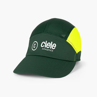 front view of the ciele athletics FTSCap unisex running hat with a curved brim in emerald color