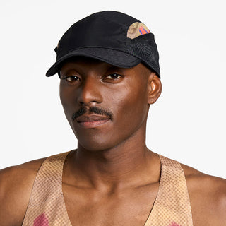 front view of ciele athletics GOCap solar unisex running hat from the Elite collection in shadowsphinx color, on a model