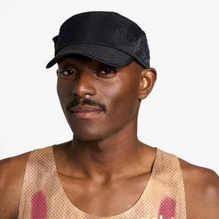 front view of ciele athletics GOCap solar unisex running hat from the Elite collection in shadowcast color, on a model