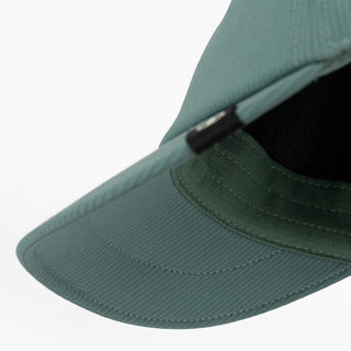 detail underbrim view of ciele athletics CRWCap short brim unisex running hat with shorter brim from the Lifestyle Edition collection, in silver pine color