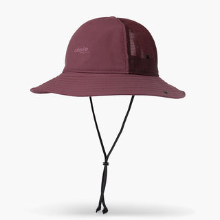 front view of the ciele athletics TRLBucket unisex running bucket hat in dark wine red color, with the underchin adjustement