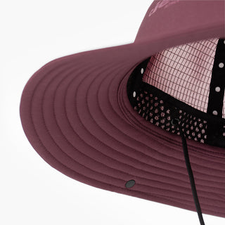 underbrim view of the ciele athletics TRLBucket unisex running bucket hat in dark wine red color